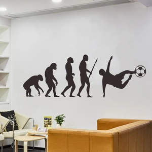 Detailed view of black football evolution wall decal silhouette in a modern living room