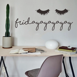 Eyelash wall sticker with fridayayayayay text for modern beauty salon decor