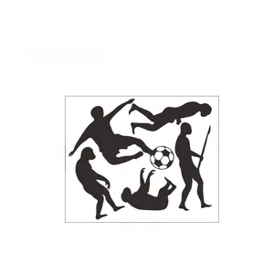 Detailed wall sticker layout dimensions showing Darwin's soccer evolution silhouette
