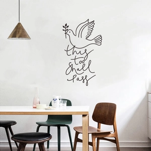 Minimalist Peace Dove Wall Sticker with This Too Shall Pass Text for Home Decor