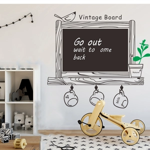 Minimalist vintage chalkboard wall sticker with bird and plant decor for home nursery
