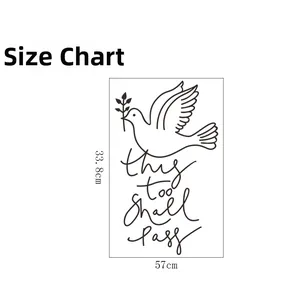 Size guide showing 57x33.8cm dimensions for the peace dove wall sticker design