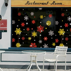 Three-color Christmas snowflake window stickers with glitter for holiday glass decoration