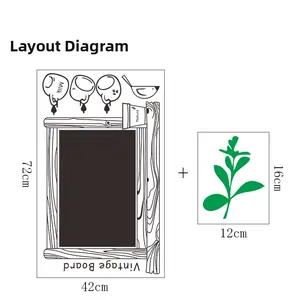Layout diagram showing dimensions of vintage blackboard sticker and green plant wall decals