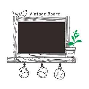 Vintage plant chalkboard wall sticker with wooden frame design and hanging hooks
