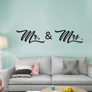 Mr And Mrs Wall Sticker Waterproof PVC Art Decal Cursive Lettering Home Decor For Living Room Bedroom Wedding Party Black