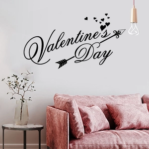 Black vinyl Valentine's Day wall sticker with elegant heart arrow and script lettering