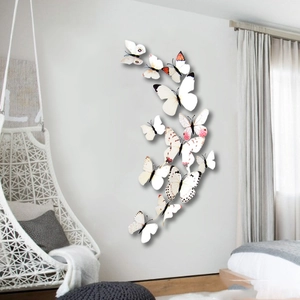 3D realistic magnetic butterfly wall stickers in elegant white and orange patterns