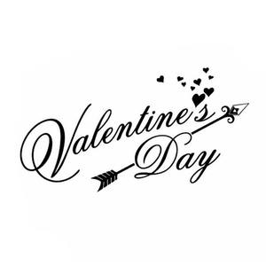 Valentine's Day wall decal with artistic black vinyl lettering heart and cupid arrow