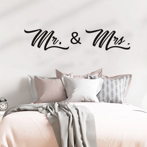 Elegant black Mr. & Mrs. script wall sticker for bedroom headboard home decor