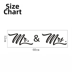 Detailed size diagram for Mr & Mrs wall sticker measuring 60cm in length and 12cm in height