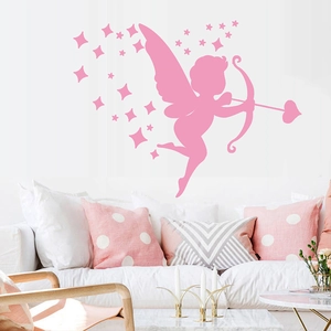 Sticker Mural Cupidon Cœur Étoiles Saint-Valentin DIY Amovible PVC Auto-adhésif pour Décoration Chambre Salon