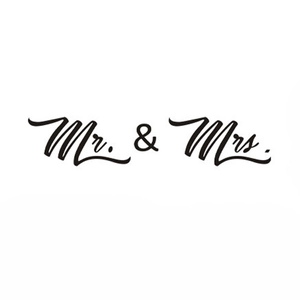 Detail of elegant black Mr. & Mrs. script wall decal for bedroom or living room decoration
