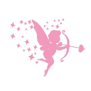 Détail du sticker mural silhouette Cupidon rose avec étoiles pour la Saint-Valentin