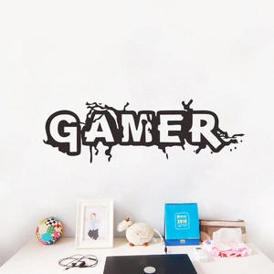 Gamer wall sticker with black graffiti style lettering for gaming room decor