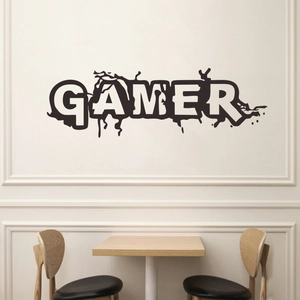 Black GAMER graffiti wall decal with ink splashes for living room and bedroom decor