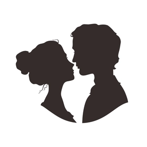 Adesivo murale minimalista silhouette nera di una coppia romantica l'uno di fronte