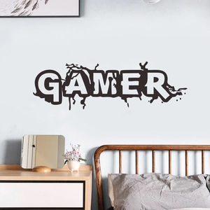 Macro detail of black cracked Gamer wall decal sticker for bedroom gaming room decor