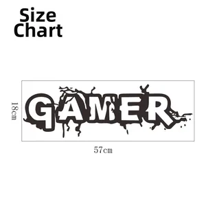 Detailed size chart for Gamer wall decal with dimensions 18cm height and 57cm width