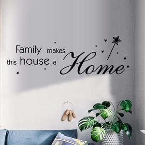 Sticker mural Family makes this house a home avec étoiles et baguette magique décorative