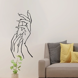 Minimalist black line art hand gesture wall decal for modern living room decor