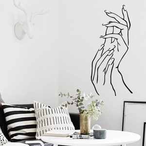 Minimalist black line art wall sticker depicting overlapping hands for modern home decor