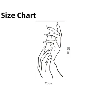 Detailed size chart of minimalist hand line art wall sticker measuring 26cm by 57cm