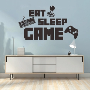 Eat Sleep Game Sticker Mural PVC Amovible Gaming Controller Joystick Décalcomanie Pour Chambre Gamer Maison Décoration