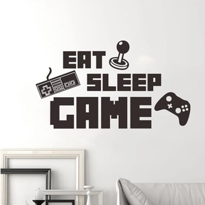 Sticker mural Eat Sleep Game avec icônes de manettes pour décoration de salle de jeux