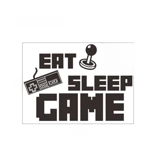Sticker mural Eat Sleep Game avec icônes de manette et dimensions 57cm x 40cm