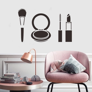 Makeup Beauty Wall Stickers PVC Cosmetic Tool Silhouettes Brush Lipstick Mascara Decals For Beauty Salon Bedroom Decor