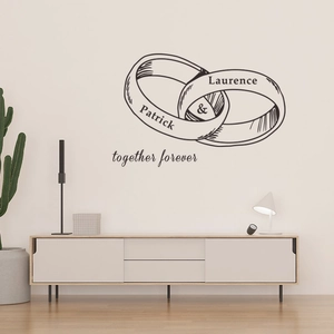 Custom infinity ring wall decal with personalized names for couple bedroom decor