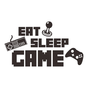 Détail du sticker mural noir Eat Sleep Game avec des graphismes de manette