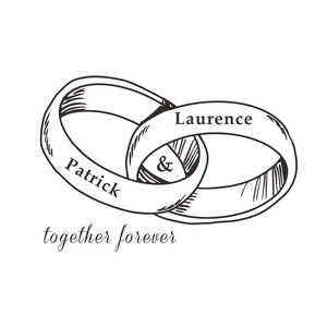 Customized wedding ring wall decal with interlocking bands and personalized names