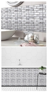 Macro detail of waterproof gray marble brick wall stickers for bathroom backsplash