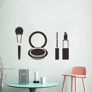 Detailed vinyl wall decals featuring cosmetics silhouettes like brushes and lipstick