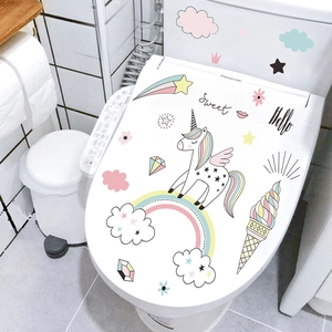 Cartoon unicorn rainbow wall sticker for bathroom decor in soft pastel macaron colors
