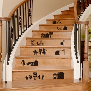 Cartoon mouse family wall stickers for stairs decoration, black PVC silhouette decals