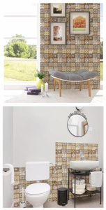 Close-up of retro geometric and floral self-adhesive wall stickers for living room and bathroom