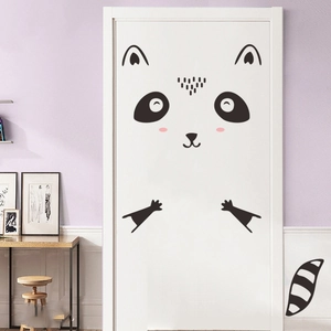 Niedliche Cartoon Katze Waschbär Wandtattoo DIY Gesicht Türaufkleber Für Kinderzimmer Schlafzimmer PVC Abnehmbar Selbstklebend Deko