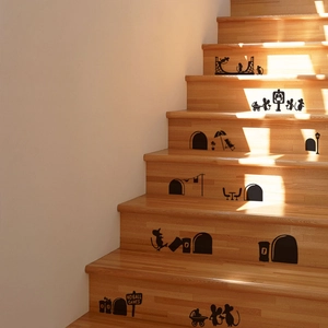 Cartoon mouse family wall stickers for stair decoration made of black vinyl material