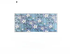 Detail view of floral frosted glass film showing dimensions 100cm width by 45cm height
