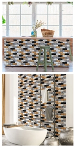 3D geometric marble wall stickers showing application in kitchen and bathroom decor