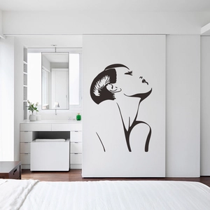 Minimalist female profile wall sticker art for modern bedroom decor on sliding door