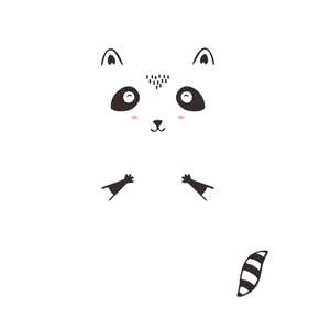 Detail eines minimalistischen Waschbär-Wandtattoos mit Ohren und Streifenschwanz