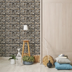 Self-adhesive 3D stone brick wall decal for entryway home decor in brown texture