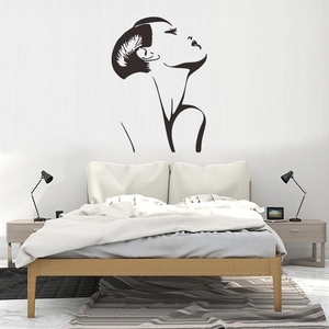 Minimalist black silhouette wall sticker of a female profile for bedroom wall decor