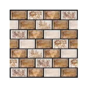 Brick pattern wall stickers with wood grain texture and floral prints for home decor