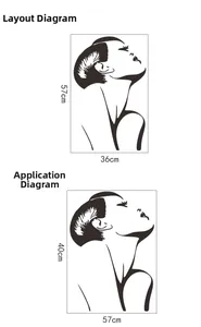 Detailed wall sticker dimensions showing 57x36cm layout and 40x57cm finished size decal