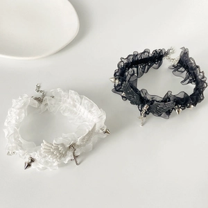 Gothic lace choker necklace with angel wings and cross pendant in black and white styles
